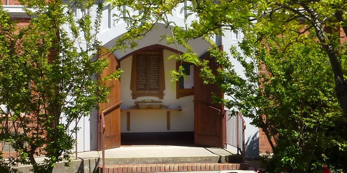 Close-up of entry to St Andrew's Uniting Church Yarrawonga