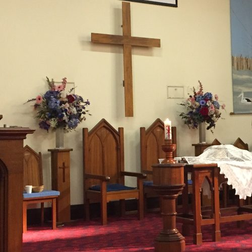 inside the church lookign towards the cross